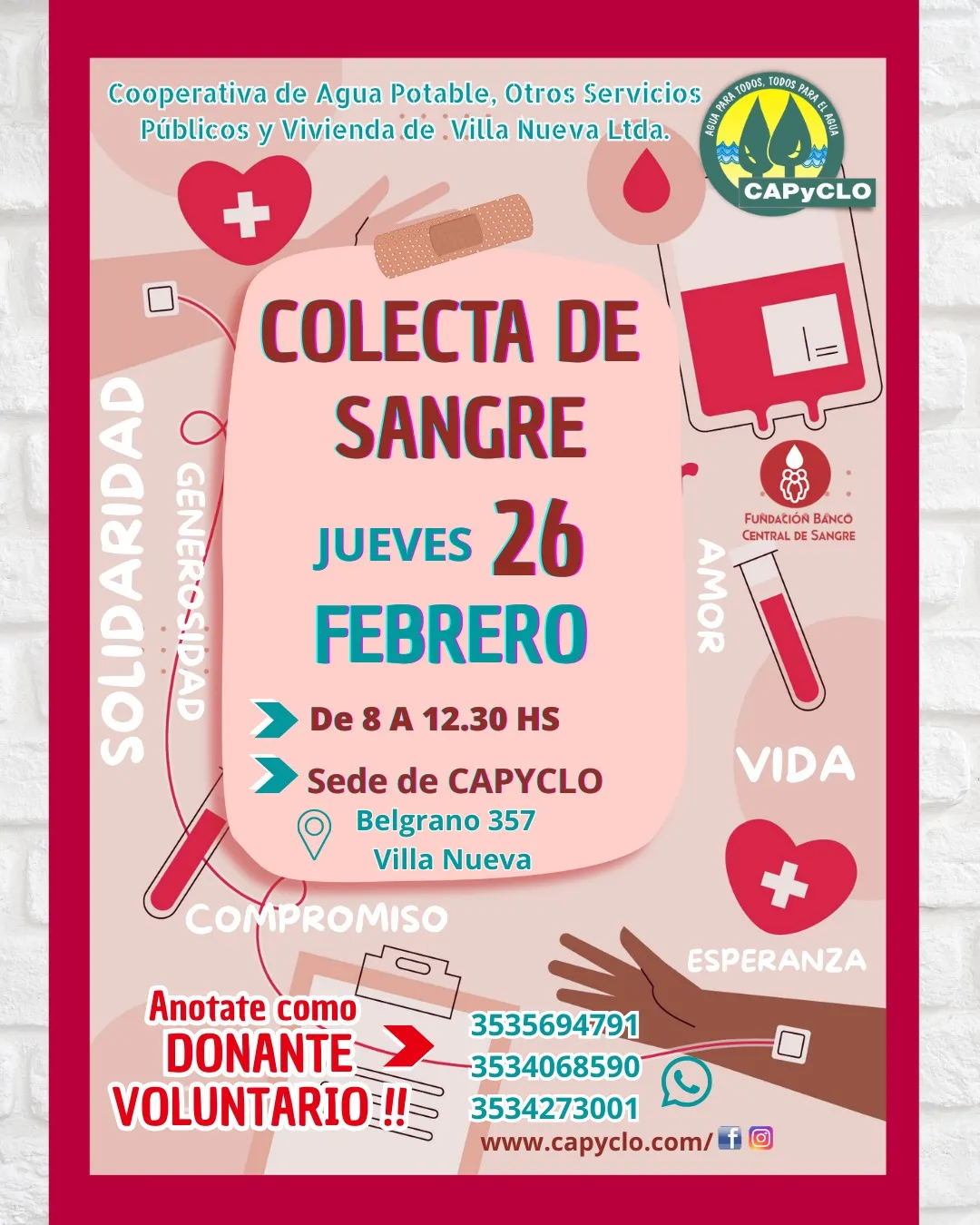 Solidaridad que salva vidas: CAPyCLO convoca a una nueva colecta de sangre en Villa Nueva