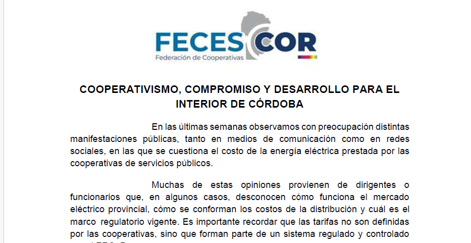 FECESCOR salió en defensa de las cooperativas eléctricas
