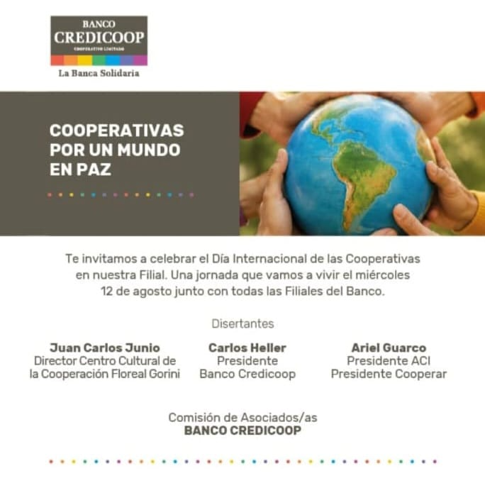 Cooperativas por un mundo en paz: Credicoop convoca a una jornada federal de reflexión
