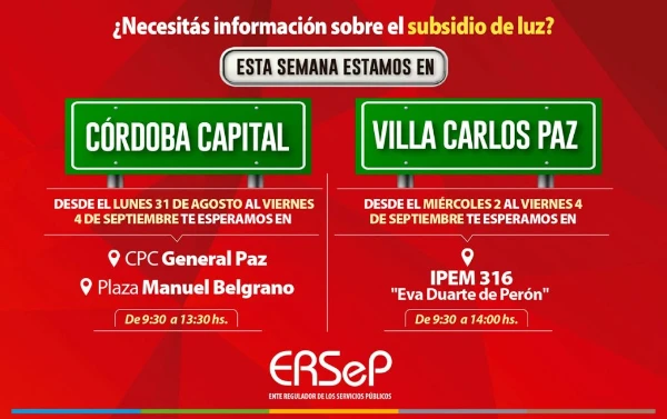 General Paz, Yofre y Carlos Paz tendrán atención por subsidios energéticos
