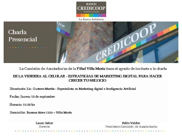 ¿Cómo hacer crecer un negocio desde el celular? Credicoop abre una charla en Villa María