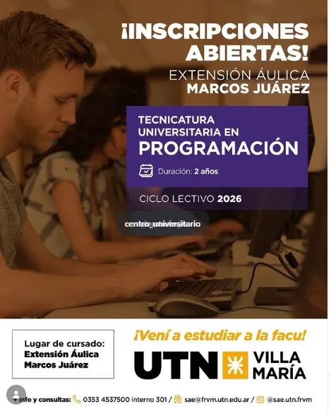Inscripciones abiertas para la Tecnicatura en Programación en Marcos Juárez